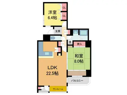 ソリオ宝塚1東館(2LDK/4階)の間取り写真