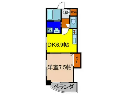 カーサアセボ(1DK/4階)の間取り写真