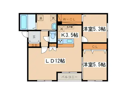 ラルーチェ(2LDK/2階)の間取り写真