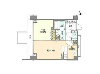 メディオコート大手町(1LDK/9階)の間取り写真