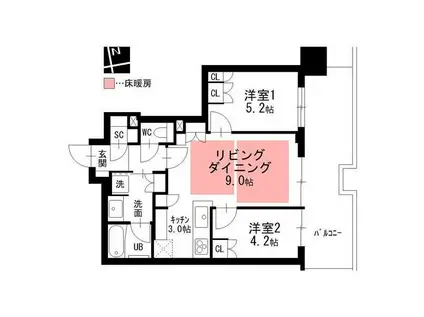 ザ・ファインタワー名古屋今池(2LDK/13階)の間取り写真
