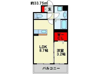 コンフォールパピヨン(1DK/2階)の間取り写真