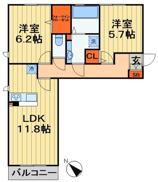 メゾン・ド・ボヌール(2LDK/2階)の間取り写真