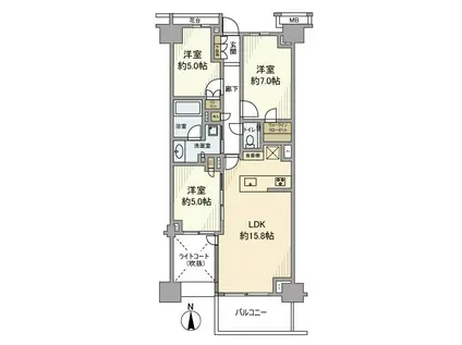 プラウド弦巻(3LDK/7階)の間取り写真