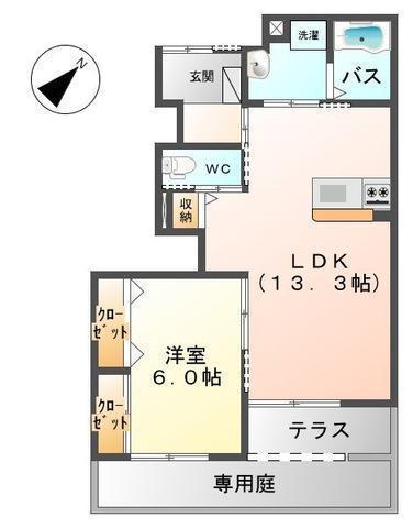 スカイグレイス(1LDK/1階)の間取り写真