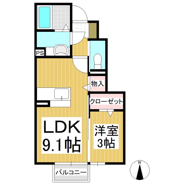 ブルーシエル(1LDK/1階)の間取り写真