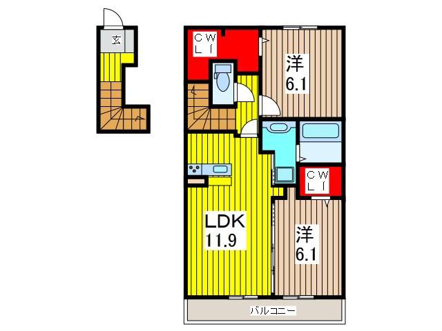CALMHOUSE(2LDK/2階)の間取り写真