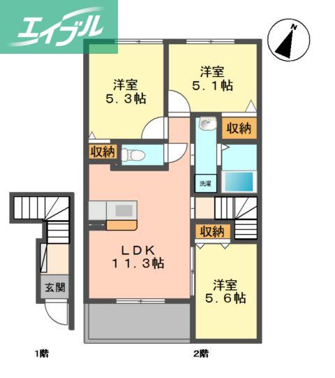 BELL CREST(3LDK/2階)の間取り写真