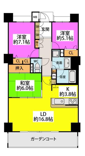 アイランドシティ・ヴェルデコートI区4番館1202号(3LDK/12階)の間取り写真