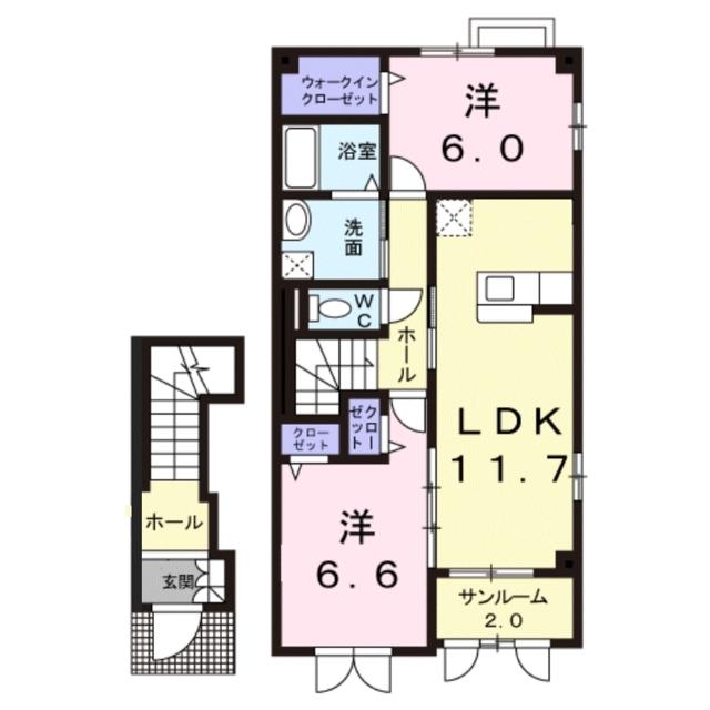 M.Y マーブルハウスII(2LDK/2階)の間取り写真