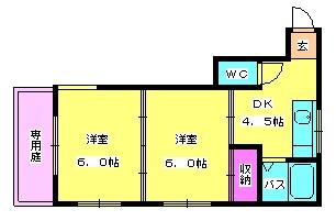 サンハウス笹原(2K/1階)の間取り写真
