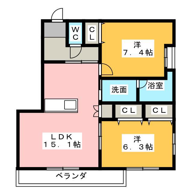 オラシオン大坪町(2LDK/3階)の間取り写真