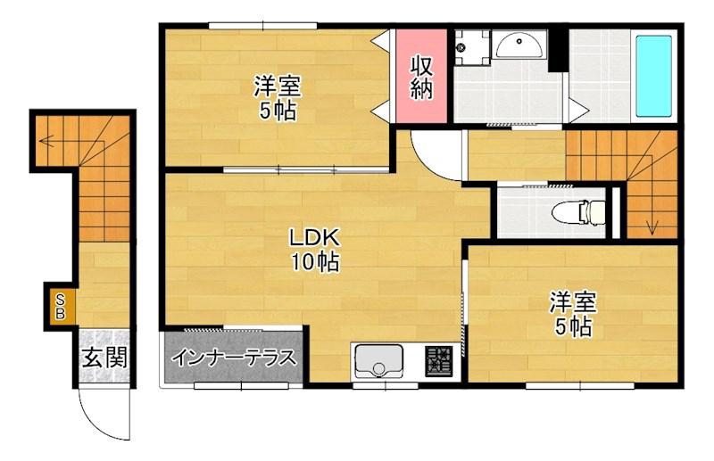 バックパレス香里(2LDK/2階)の間取り写真