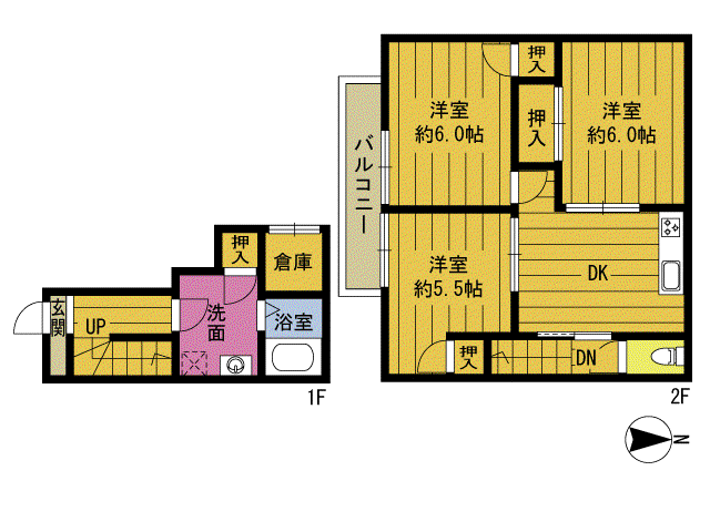エクセレント南大分(3DK/1階)の間取り写真