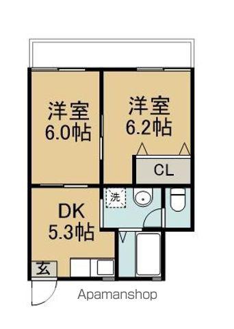 MESE COLLINA(2DK/2階)の間取り写真