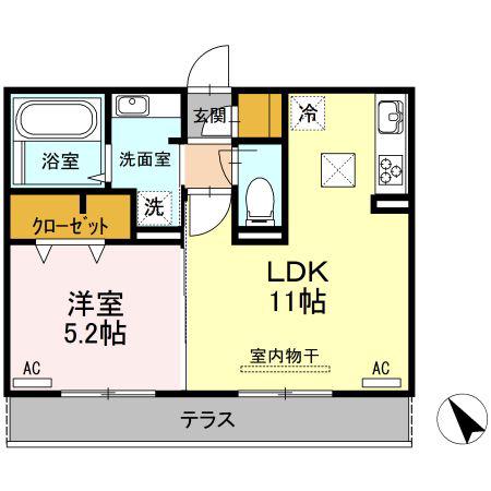 ルネス花岡(1LDK/1階)の間取り写真