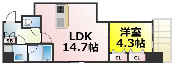 SUNREGIS NAMBA(1LDK/10階)の間取り写真