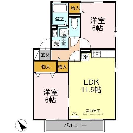 インペリアル神原(2LDK/2階)の間取り写真