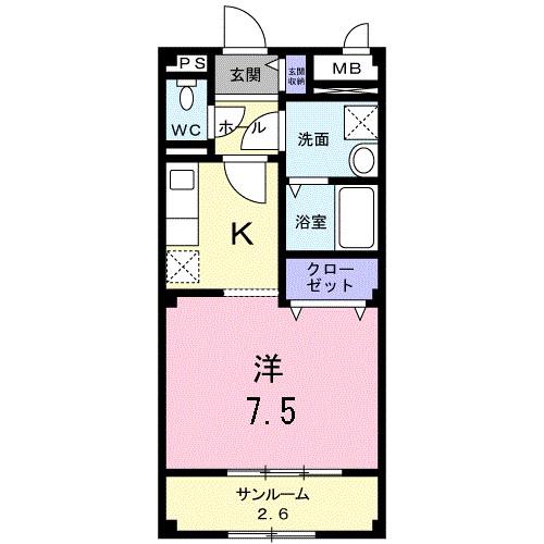サンコートA棟(1K/1階)の間取り写真
