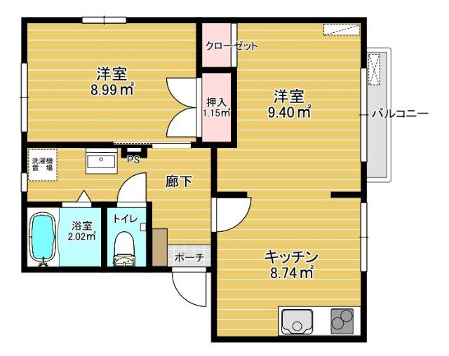 ライズ長江新町(1LDK/2階)の間取り写真