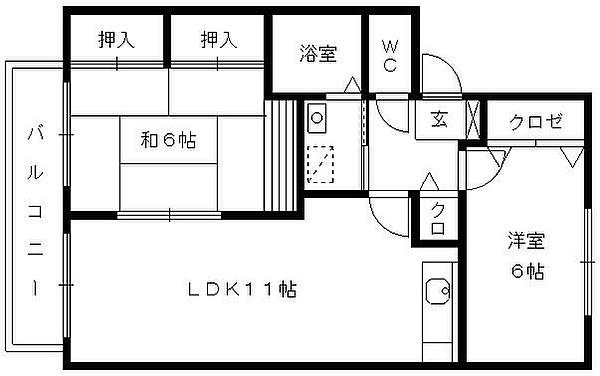 メルベーユ津福(2LDK/1階)の間取り写真