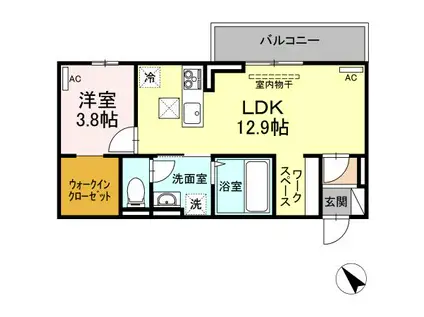 ラ・トゥール山城西 A棟(1LDK/3階)の間取り写真