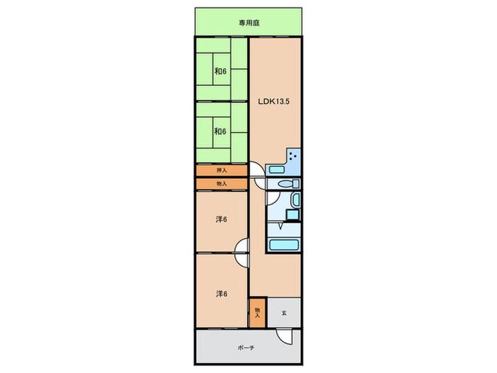 山本マンション(4LDK/1階)の間取り写真