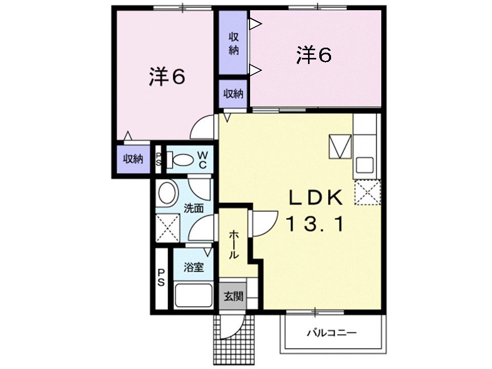 グランベリーA棟(2LDK/1階)の間取り写真