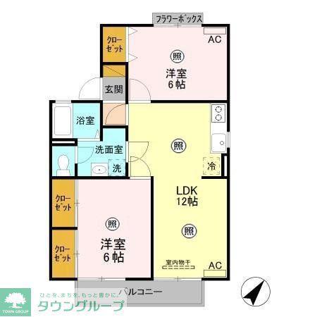 プルミエ・ラムール A(2LDK/1階)の間取り写真