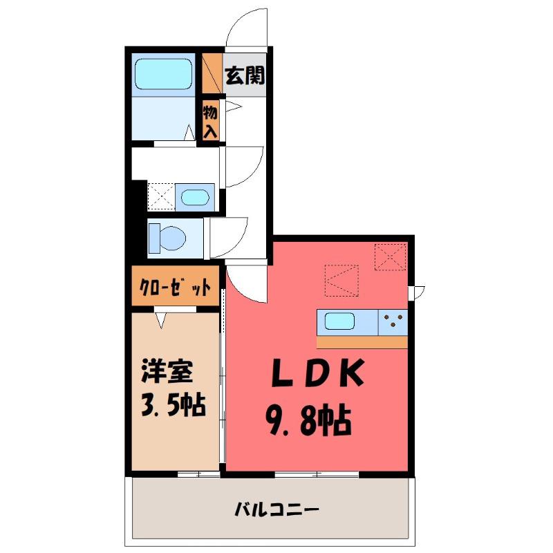 カスタリア B(1LDK/3階)の間取り写真