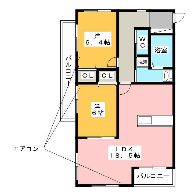 EXCEL COURT KUWANA I(2LDK/1階)の間取り写真