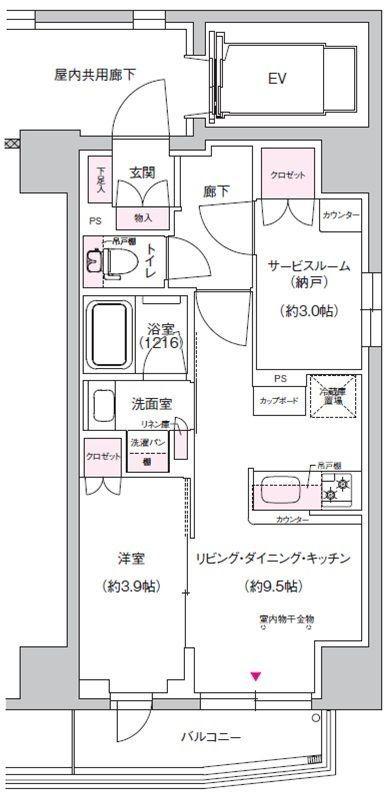ジェイグランコート上野入谷(1SLDK/3階)の間取り写真