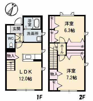 シャーメゾンクラヴィエ北島(2LDK/1階)の間取り写真
