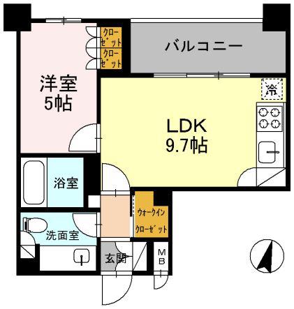 カスタリア武蔵小杉(1LDK/2階)の間取り写真
