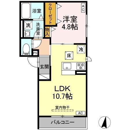 D-HILLS元魚(1LDK/2階)の間取り写真