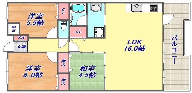 メゾンドカスカード六甲(3LDK/2階)の間取り写真