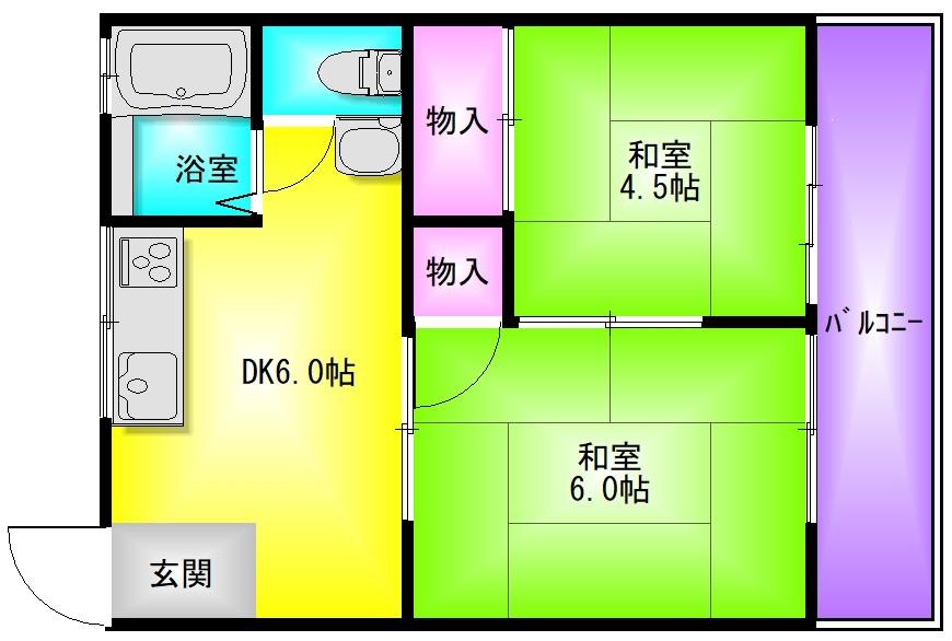 大北ハイツ(2DK/2階)の間取り写真