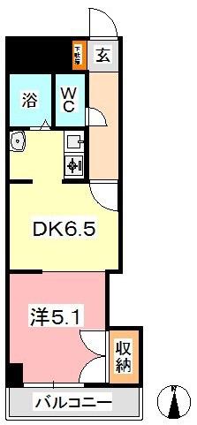 KM大元駅前(1DK/4階)の間取り写真