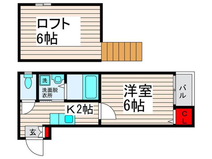 西新井ヴィラージュ(1K/2階)の間取り写真