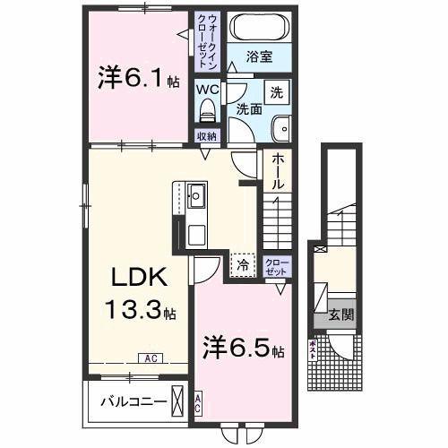 ベルカーナ 幸(2LDK/2階)の間取り写真