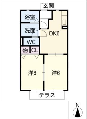 グランドハイツA棟(2DK/1階)の間取り写真