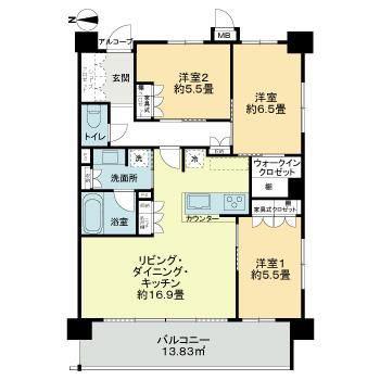 サーパス城西(3LDK/5階)の間取り写真