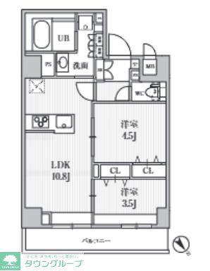 S-RESIDENCE目黒大岡山BRESA(2LDK/2階)の間取り写真