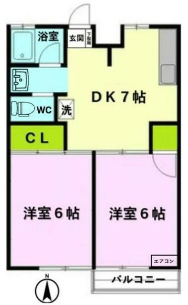 ドエルホーキ A棟(2DK/2階)の間取り写真