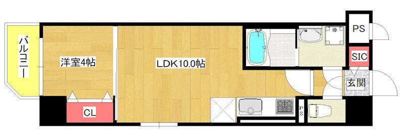 プライムステージ弁天町(1LDK/2階)の間取り写真