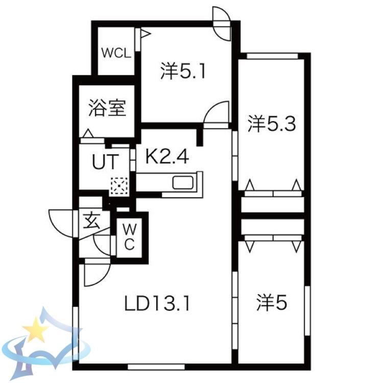 ALPHA山鼻(3LDK/2階)の間取り写真