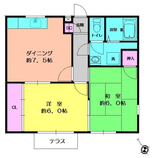 クレスト藤沢(2DK/1階)の間取り写真