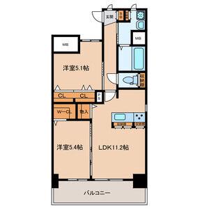 万玉ビル(2LDK/12階)の間取り写真
