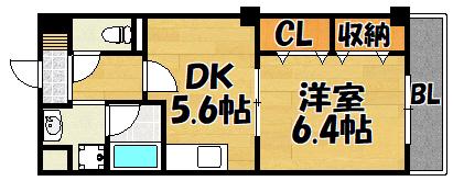 ブランチェリー新石切(1DK/3階)の間取り写真
