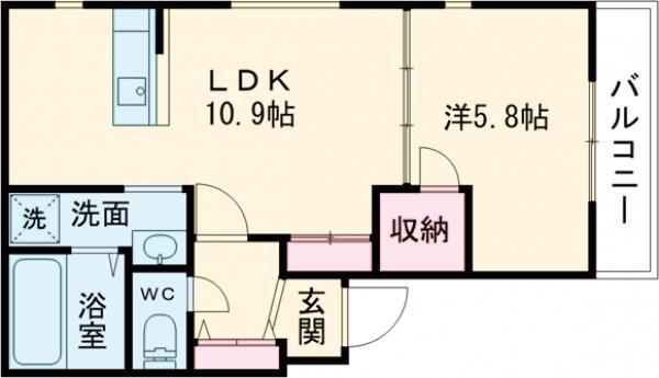 QREALL野崎(1LDK/2階)の間取り写真